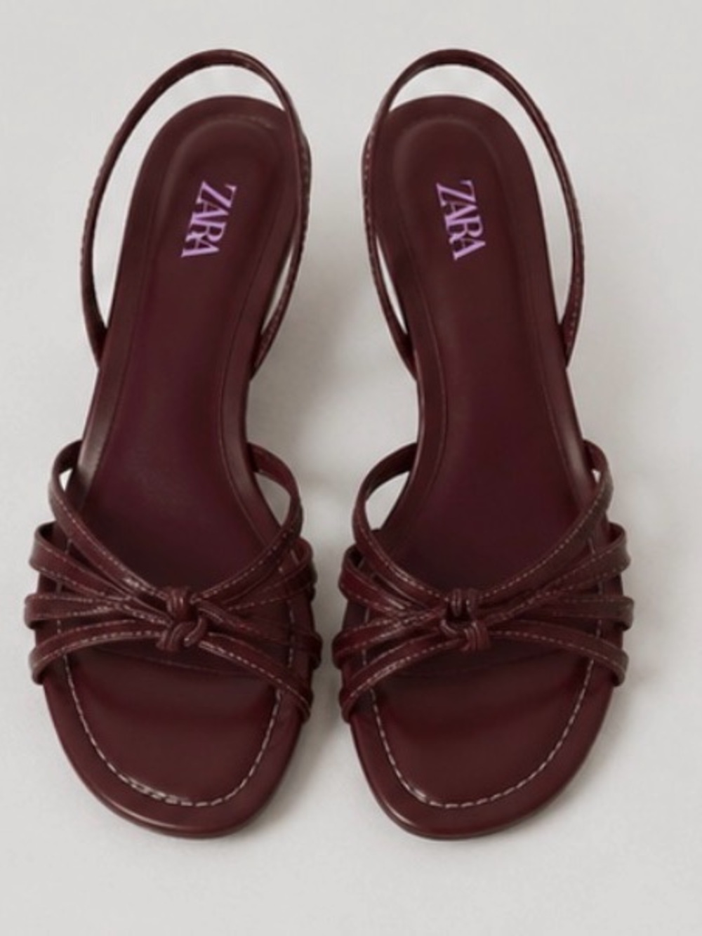 ZARA Burgundy Strappy Low Heel Sandals